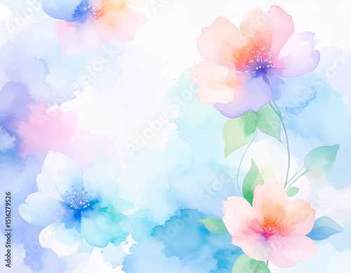Watercolor Flower Blossom Elements color blue orange background