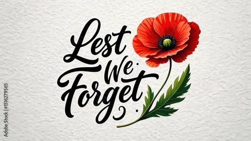 Lest We Forget with red remembrance poppy, remembrance day 