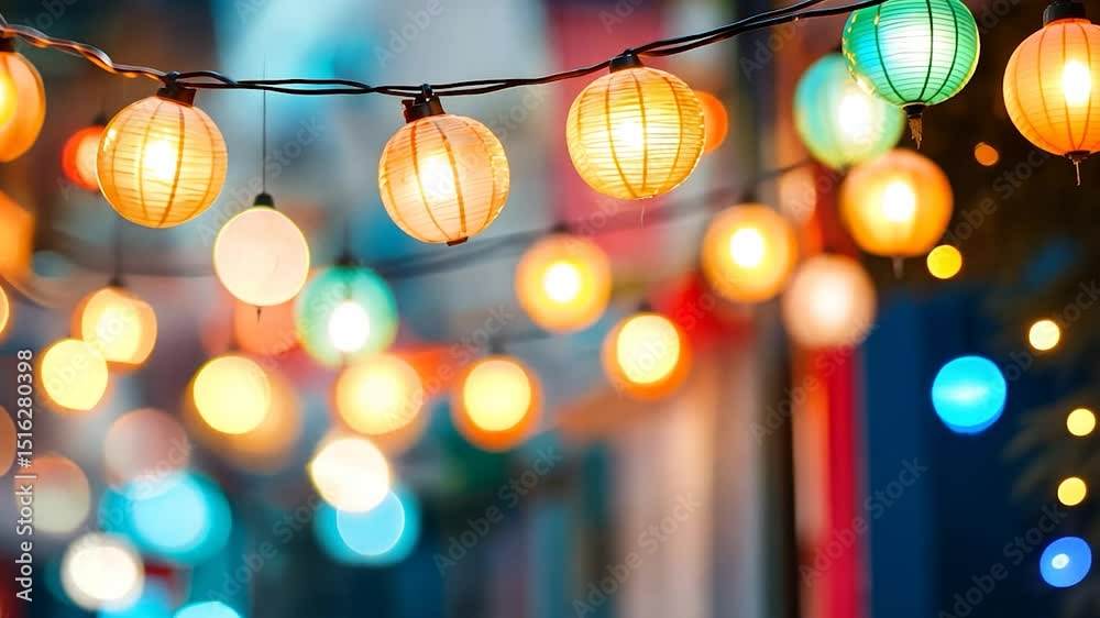 Colorful string lights blurred background