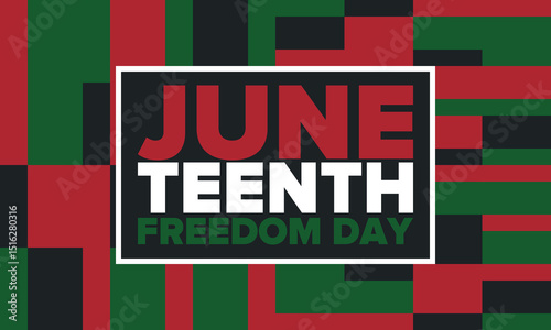 Juneteenth Independence Day. Freedom or Emancipation day. Annual american holiday, celebrated in June 19. African-American history and heritage. Poster, greeting card, banner and background. Vector