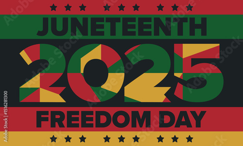 Juneteenth Independence Day. Freedom or Emancipation day. Annual american holiday, celebrated in June 19. African-American history and heritage. Poster, greeting card, banner and background. Vector