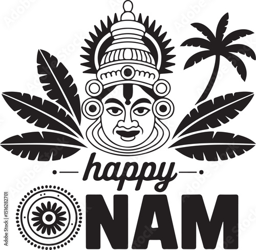 Happy onam festival celebration with traditional elements and cultural illustrations