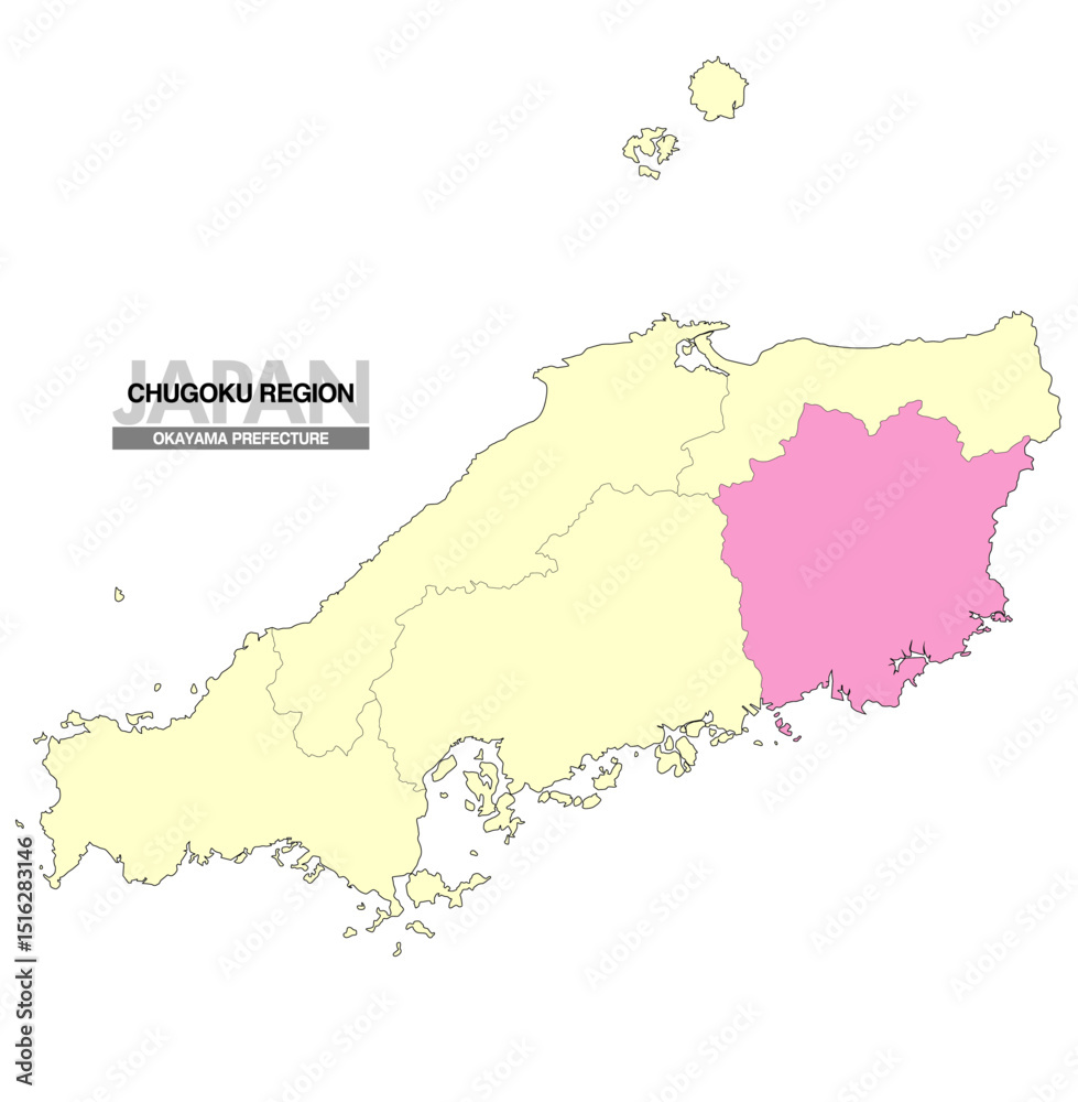 Obraz premium 日本地図 中国地方 岡山県 県境有り 02