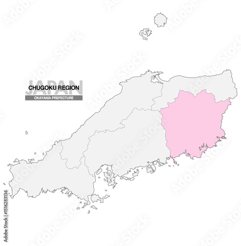日本地図 中国地方 岡山県 県境有り 03