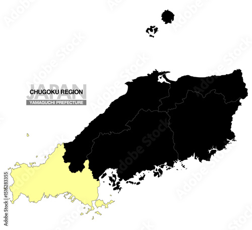 日本地図 中国地方 山口県 県境有り 01