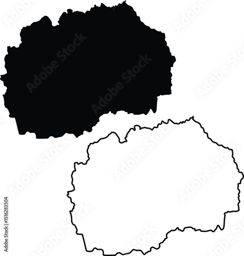 Map of North Macedonia Silhouette Flat and Outline Design