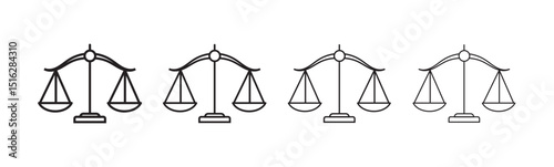 Black balance scale icon representing justice and law on a white background