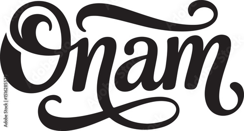 Onam festival black typography isolated on white background for festive designs