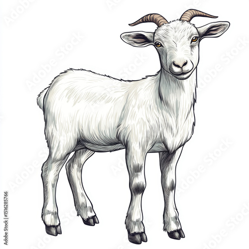 Adorable white goat with small horns, perfect for farm-themed designs.