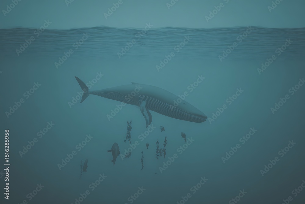 Fototapeta premium Blue whale amidst deep ocean scenery
