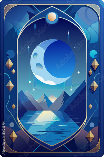 A captivating artistic depiction of a serene moonlit night over a calm lake, showcasing the beauty of the celestial bodies and a sense of tranquility