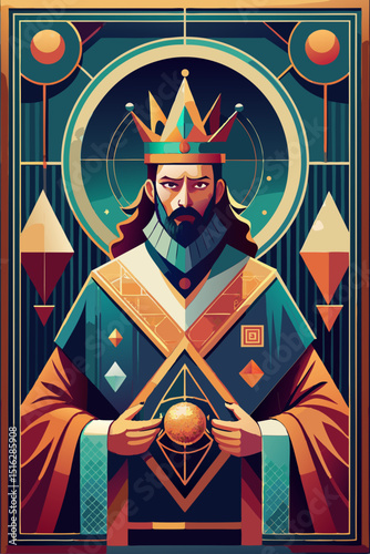 A regal illustration of a king, radiating power and authority