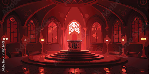 Majestic Red Fantasy Throne Room with Gothic Architecture