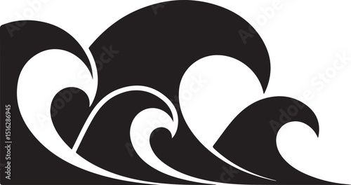 sea wave silhouette, sea wave silhouette isolated on white background.
