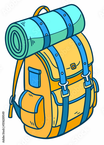 A generic tourist backpack, adventure travel icon
