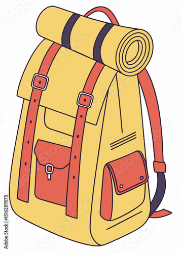 A generic tourist backpack, adventure travel icon