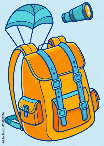 A generic tourist backpack, adventure travel icon