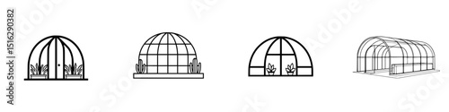 Various greenhouse icon designs showcasing different styles and structures for gardening and plant cultivation