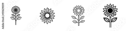Creative icon set of elegant sunflower designs suitable for various applications and themes