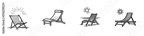 Icon set showcasing various beach chairs ideal for summer relaxation and outdoor leisure activities