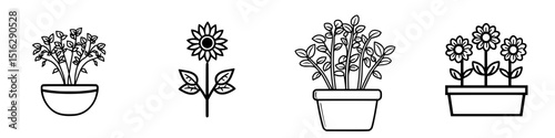 Icon set featuring various plant designs suitable for gardening themes and decoration projects