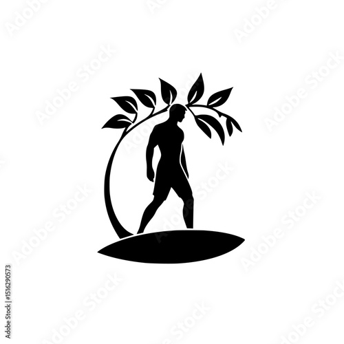 Icon set featuring a silhouette of a person walking under a tree canopy in a minimalist design
