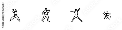Icon set showcasing various human activities in simple form, including dynamic actions and postures for representation purposes