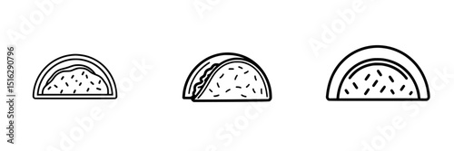 Set of three simple line icons representing different styles of tacos in a minimalist design suitable for food-related projects