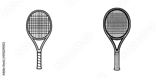 Icon set featuring two distinct tennis racket designs showcasing unique styles and simple line art aesthetics