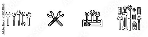 Comprehensive icon set showcasing various tools and equipment for maintenance and repair tasks