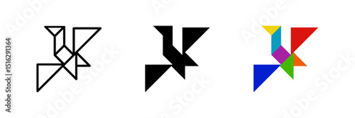 Bird tangram icon. Perfect for puzzles or nature-themed designs.