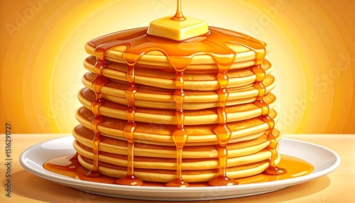 Buttery Pancakes with Syrup Drizzle.