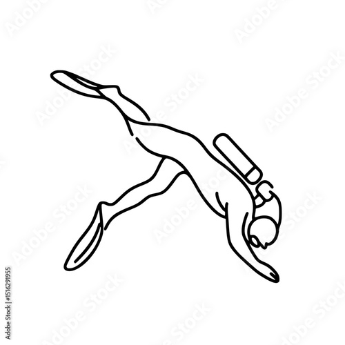 Diver swimming with scuba gear in a single line outline vector  