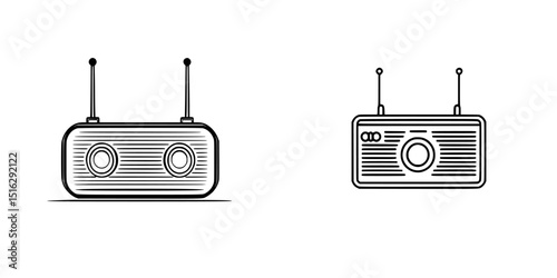Icon set featuring modern and vintage radio designs suitable for various applications