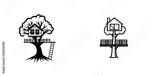 Creative icon set showcasing treehouses with detailed designs and playful elements suitable for various projects and themes