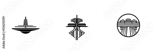 Unique icon set showcasing futuristic designs and streamlined shapes perfect for modern digital applications and branding