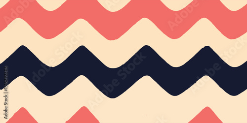 Vibrant Chevron Pattern Coral Navy and Cream Zigzag Design