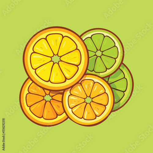 Vibrant Citrus Fruit Slices Oranges and Limes Illustration