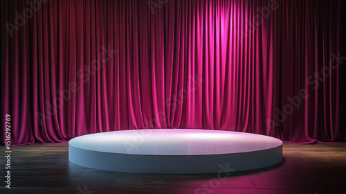 Stage with pink curtain backdrop on white background on transparent background