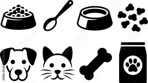 Pet food bowls spoons kibble dog cat bone bag