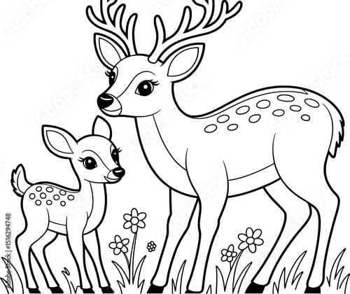 Mother deer and fawn coloring page cute animals