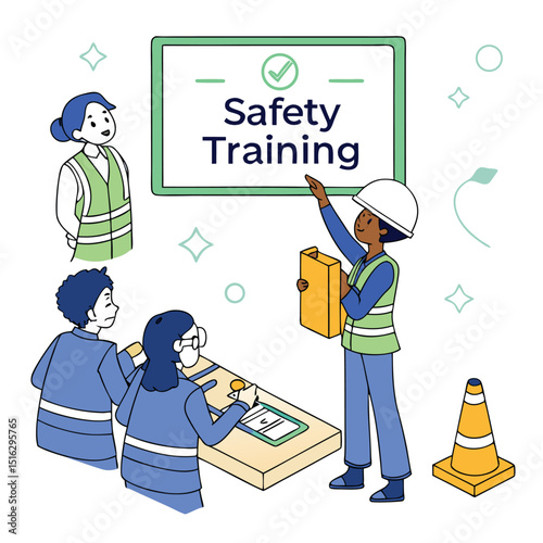 Safety training session with construction workers and instructor learning workplace protocols and procedures