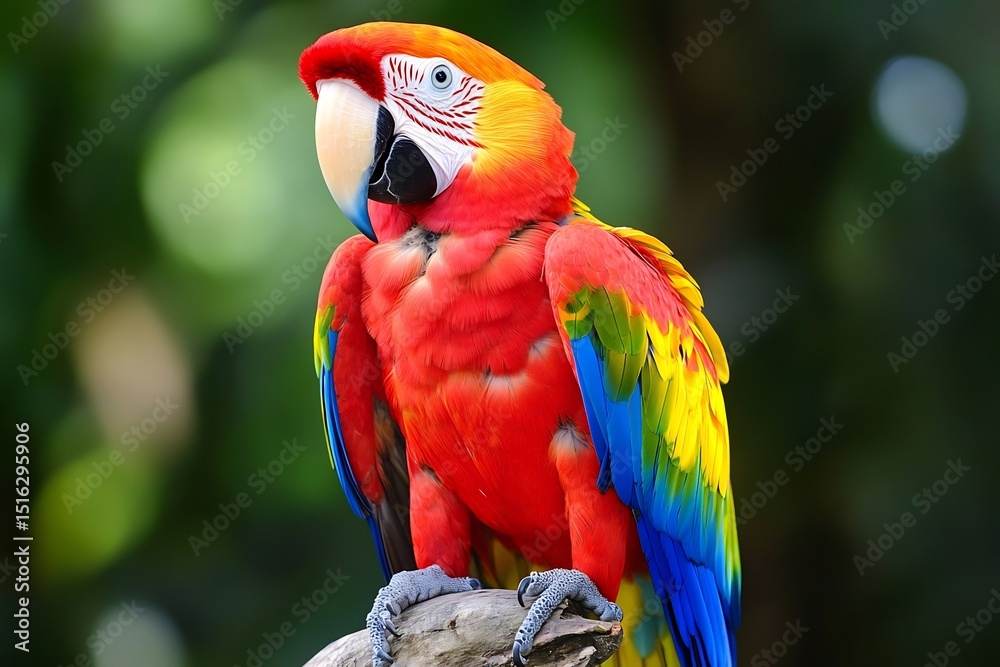 Naklejka premium Lush Amazon Rainforest Canopy Vibrant Macaws and Monkeys