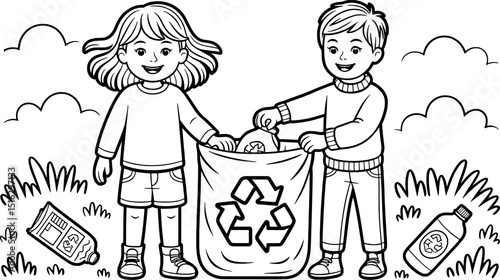 Kids picking up trash recycling nature