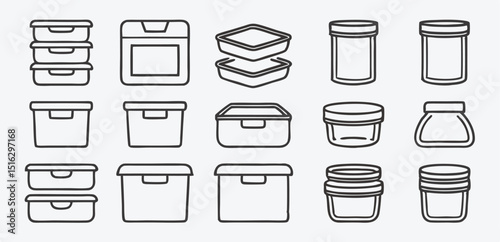 Minimalist Line Icons of Food Storage Containers and Jars