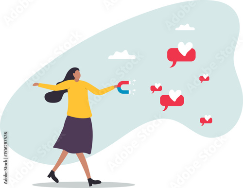 Social media marketing, SNS or social network service, influencer or online advertising, customer engagement to attract user like .character for design.