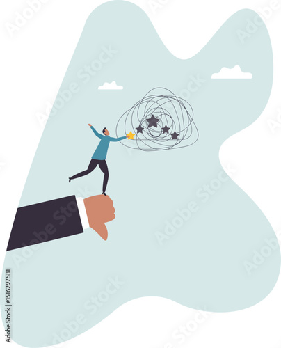 Negative feedback, bad review or one star customer feedback, terrible or poor quality user experience, low rating result or disappointment .character for design.