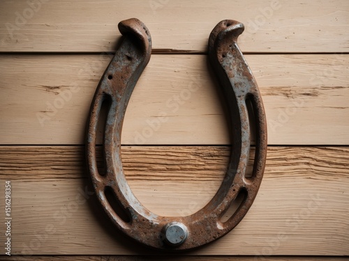 Rustic Horseshoe on Wooden Planks, Vintage Charm and Western Style Decor.