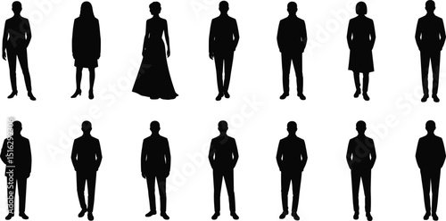 Business People Silhouettes Collection – Professional Diverse Group Standing in Formal Attire