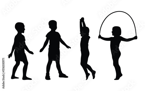 Kids playing vector silhouette set